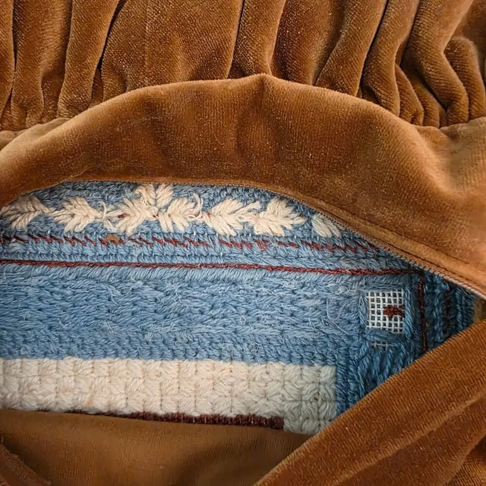 VTG Handmade Crochet Velvet Knit Southwestern Lace Throw Pillow Cover 20